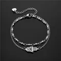 Bracciale a doppio strato in acciaio inossidabile con mano di Hamsa e perline argentate - Stile Perline Tonde Piccole