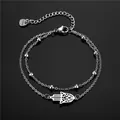 Bracciale a doppio strato in acciaio inossidabile Mano di Fatima con perline tonde - Stile Catena a Sfere