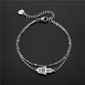 Bracciale a doppio strato in acciaio inossidabile mano di Hamsa con perline colorate - Stile Perline Colorate