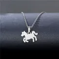 Minimalist silver horse pendant necklace in polished stainless steel for women - Horse Style (XL179)