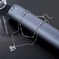 Silver double layer necklace with butterfly pendant and small beads on stainless steel chain - Butterfly Pendant (SC4 Beaded)