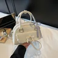 Cremeweiße PU-Leder Handtasche mit Spitze, Schleife und blauem Karomuster-Schalgriff - Gebrochenes Weiß