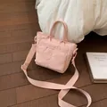 Light pink casual canvas bucket bag with adjustable nylon strap in korean style - Pink