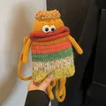 Handmade crochet cartoon monster crossbody phone bag in vibrant yellow and green - Yellow
