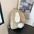 Mini khaki plush backpack with cute rabbit ears and a soft pompom tail design - Khaki