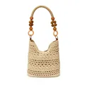 Beige Häkeltasche mit Blumenmuster und Schulterriemen aus Holzperlen im Boho-Stil - Beige Mittel