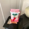 Mini bolso de ganchillo rosa degradado con cerezas 3D y correa de hombro para mujer - Cereza Rosa