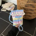 Pink and blue crochet tulip mini crossbody bag with a cute bow and long strap - Cherry Blue