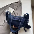 Retro deep blue denim shoulder bag with mini round pouch and fringe tassel detail - One Size / Retro Blue