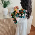 Handmade crochet rose floral blanket with colorful 3D flowers for office nap gifts - Blue