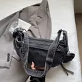 Retro washed charcoal grey denim handbag with matching shoulder strap and mini coin pouch - Black