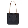 Navy blue nylon tote bag with brown straps and stylish gold buckle detail - S / Blue