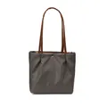 Minimalist tote bag in dark taupe fabric with brown handles and pleated texture - S / Gray