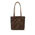Dark brown nylon tote bag with light brown handles and decorative gold snap button - S / Coffee