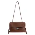 Sac fourre-tout marron vintage avec coutures contrastées et fermoir métallique argenté - Sans Pendentif / Marron