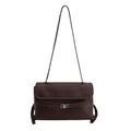 Sac fourre-tout marron foncé rétro avec coutures blanches et serrure argentée - Sans Pendentif / Café