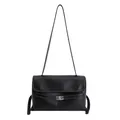 Grand sac cabas vintage noir avec surpiqûres blanches et fermoir en métal argenté - Sans Pendentif / Noir