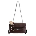 Grande borsa a tracolla marrone retrò con cuciture a contrasto e ciondolo orsetto - con portachiavi / Caffè