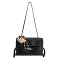Borsa tote vintage nera classica con cuciture a contrasto e ciondolo a forma di orso - con portachiavi / Nero