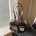 Sac bandoulière marron foncé haute capacité avec poche transparente et mesh - Sans Pendentif / Café