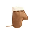 Brown suede winter mitten with plush white fleece cuff trim for cold weather - No Pendant / Glove Shape / Brown