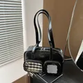 Sac bandoulière noir brillant avec poches transparentes à grille et bandoulière longue - Sans Pendentif / Noir