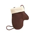 Brown faux suede glove shaped handbag with plush white faux shearling trim and strap - No Pendant / Glove Shape / Coffee