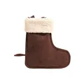 Brown suede winter boot bag with white faux fur trim and hanging hook detail - No Pendant / Boots Style / Coffee