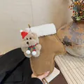 Sac chaussette de Noël en daim marron avec pendentif chien en peluche et fausse fourrure - Avec Pendentif / Forme de Gant / Marron
