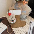 Sac bandoulière en daim marron forme botte de Noël avec chiot peluche et polaire - Avec Pendentif / Style Bottes / Marron