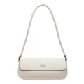 Bolso de hombro rectangular blanco crema minimalista con logotipo BB metálico plateado - Blanco