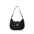 Bolso hobo media luna negro minimalista con hebilla triangular plateada y asa fina - Negro