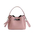 Pink lychee grain leather bucket bag with silver twist lock and crossbody strap - Pink Without Pendant