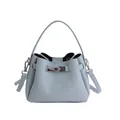 Light blue bucket bag in lychee pattern leather with silver turn-lock and shoulder strap - Blue Without Charm