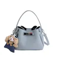Light blue lychee pattern leather bucket bag with silver twist lock and bear charm - Blue with Pendant
