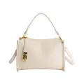 Beige Boston handbag with pebble leather texture and elegant gold-tone hardware - White Without Pendant