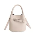 Chic beige bucket bag with lychee pattern leather and adjustable shoulder strap - White Without Pendant