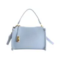 Light blue lychee leather Boston handbag with gold hardware and square lock design - Blue Without Charm