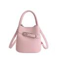 Pink lychee grain leather bucket bag with silver buckle and detachable shoulder strap - Pink Without Pendant