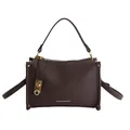 Classic dark brown Boston handbag in lychee texture leather with gold hardware - Coffee No Charm