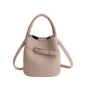 Elegant apricot bucket bag with lychee grain leather and adjustable shoulder strap - Khaki (No Pendant)