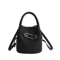 Borsa a secchiello in pelle martellata nera con fibbia argento e tracolla regolabile - Senza Ciondolo / Nero