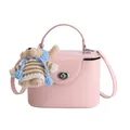 Pink semi-cylinder box bag in smooth PU leather with cute teddy bear charm - With Pendant / Pink