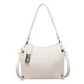 Classic white leather handbag with lychee pattern and gold metal clasp in variant color - Off White