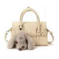 Minimalist beige handbag for women with a plush rabbit charm and shoulder strap - Rice White (No Pendant)