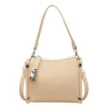 Chic beige crossbody bag in pebbled leather finish with silver hardware accents - Yellow