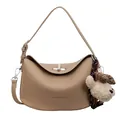Sac bandoulière en cuir grainé beige avec breloque ours et fermoir rotatif argenté - Sans Pendentif / Kaki