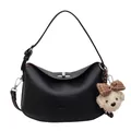 Sac bandoulière minimaliste en cuir noir pour femme avec un charmant ours doux - Noir