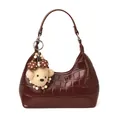 Sac à bandoulière bordeaux motif crocodile avec charmant pendentif ours en peluche - Sans Pendentif / Bordeaux