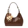 Sac à bandoulière marron foncé motif crocodile avec un porte-clés ours - Sans Pendentif / Marron